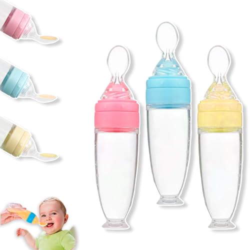 Accesorios De Alimentación, Kitchen Cuchara Alimentadora para Bebés Dispensador de papillas de Silicona Flexible con Ventosa Libre BPA 90ml (Amarillo)