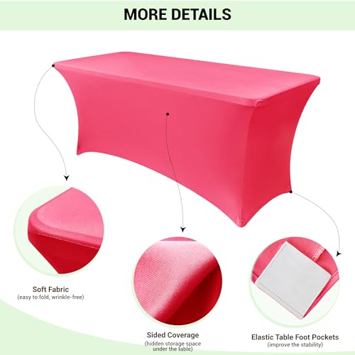 Image of Obstal 6ft Stretch Spandex Table Cover for Standard Folding Tables - Universal Rectangular Fitted Tablecloth Protector for Wedding, Banquet and Party, 72L x 30W x 30H Inches, Magenta Red, 2pc