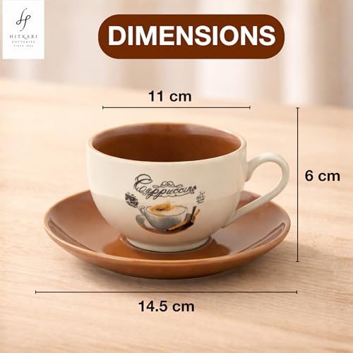 Image of Hitkari Porcelain Cup Saucer Set of 6 for Tea 220 Ml 6 Cups & 6 Saucers | 12 Piece Tea Coffee Set | Elegant Glossy Finish Teaware Microwave & Dishwasher Safe Colors CS3 - Cream