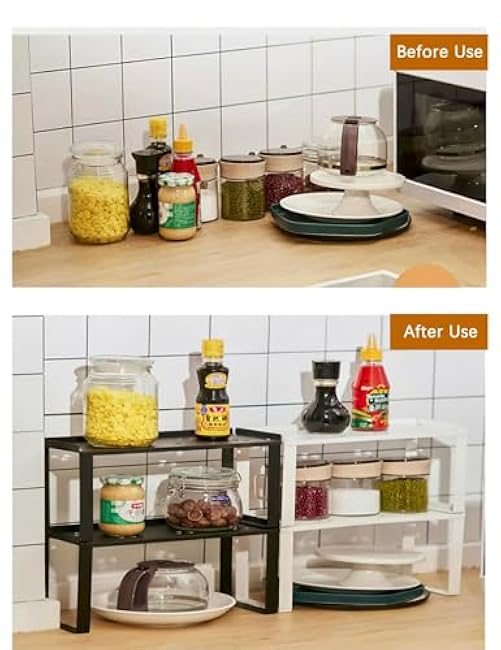 Spice Rack,Spice Rack,Metal Kitchen Storage Shelves Countertop Organizers, Shelf Risers, Stackable(white)