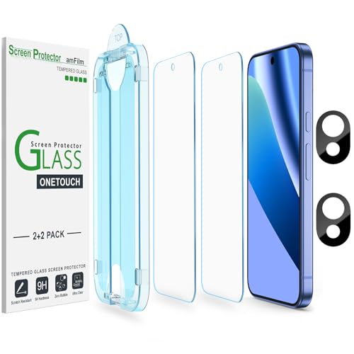 amFilm Auto-Alignment OneTouch for Google Pixel 10a [6.3'] Screen Protector + Camera Lens Protector, Tempered Glass, 30 Seconds Installation, Bubble Free, Case Friendly, Anti-Scratch [2+2 Pack] ﻿