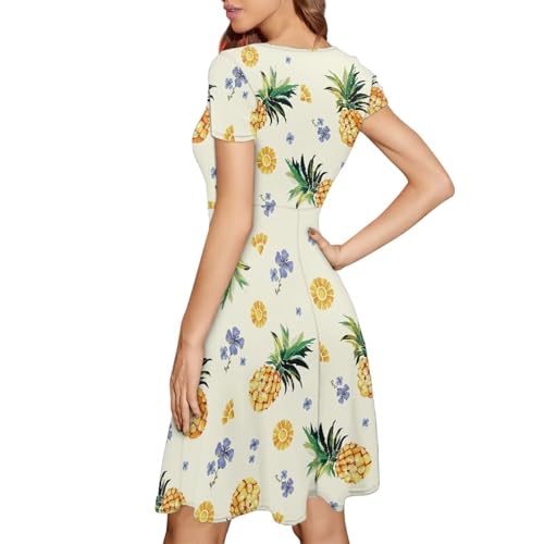 Image of AFPANQZ Womens Casual Summer Lightweight Vintage Dress Short Sleeve Midi Dress Knee-Long Luxury Formal Dress