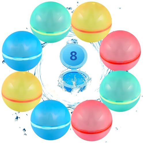 SOPPYCID 8PCS Reusable Water Balloons Refillable Water Bomb, Pool Toys for Boys Girls Adults, Outdoor Toys Family Water Ballon Fights for Beach, Grass, Backyard, Camp, Party, Playground