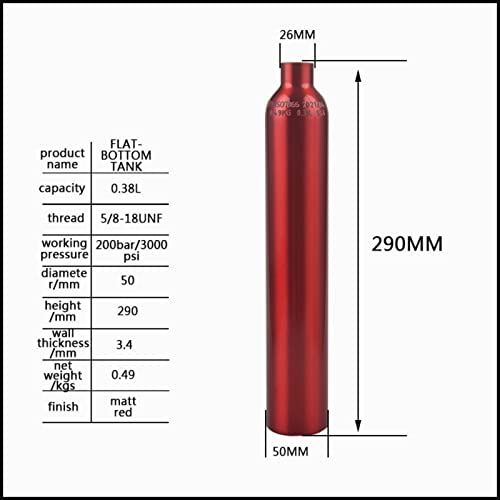 Tuxing Pcp Paintball Aluminum Air Tank, High Pressure Air Tank 0.38L 23Ci Capacity,For Paintball Or Pcp Air Guns (Empty Bottle) 5/8-18Unf,Red #TOP1