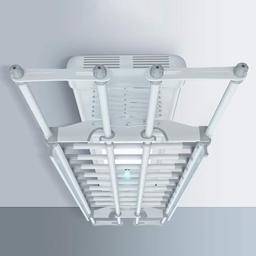 Étendoir à linge électrique monté au plafond avec lumière LED et ventilateur, perche télescopique automatique pour utilisation intérieure et balcon