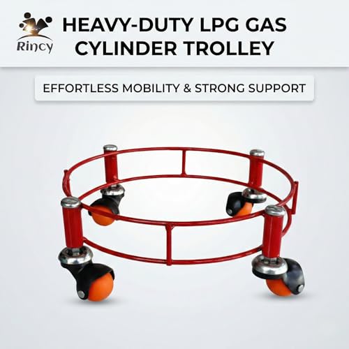 Image of Rincy 2 Pic Red Heavy Colour Heavy Unbreakable Wheels Durable Steel LPG Gas cylinder Trolley With Heavy Wheels Gas Trolley | Steel Cylinder Trolley with Wheels Heavy Duty (5 Year Wheels Warrenty)
