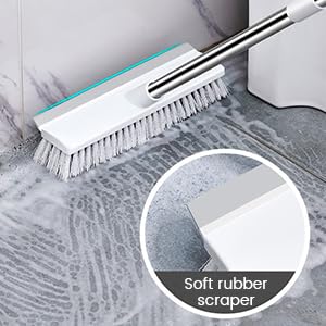 PINAKPANI Multifunctional Bathroom Cleaning Brush, Long Handle, Stiff Bristles, Scrubbing Design for Tiles, Floor, Wall, Tub, Stainless Steel, White (Pack of 1) 3