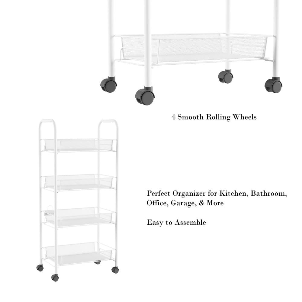 Carrelli di servizio Carrello con ruote stretto a 4 livelli for riporre oggetti in casa e in ufficio (bianco) di servizio vassoio rimovibile da bar cucina rotelle Organizzazione