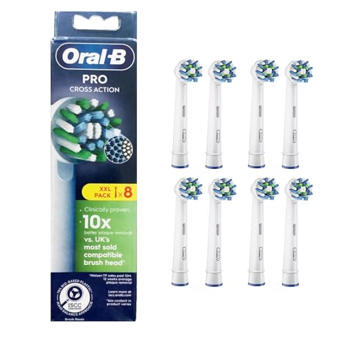 Oral-B Pro Cross Action Electric Toothbrush Head, X-Shape and Angled Bristles for Deeper Plaque Removal, Pack of 8 Toothbrush Heads, White