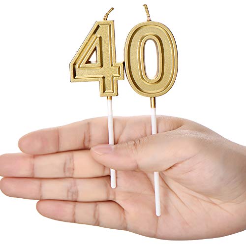 Frienda Birthday Candles Cake Numeral Candles Happy Birthday Cake Candles Topper Decoration for Birthday Wedding Anniversary Celebration Supplies(Gold,40th)
