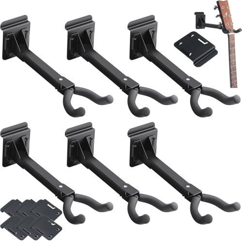 Therwen - 6 ganchos de pared para guitarra con adaptador de listones de 180° ajustable, soporte de pared...
