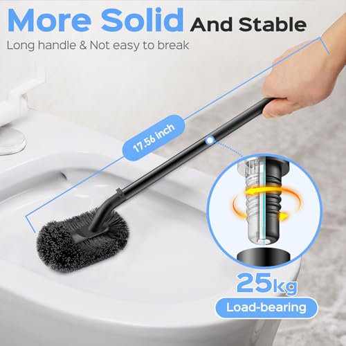 Image of HAMITOR Toilet Plunger and Brush Set: 2 in 1 Stainless Steel Combo with Curved Bristles - Heavy Duty Toilet Unclogging for Family Bathroom - Compact Hideaway Apartment Cleaning Accessories - Black