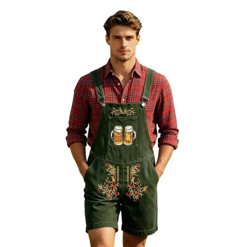 Oktoberfest lederhosen pour hommes costume court de Bavière marron brodé en flanelle