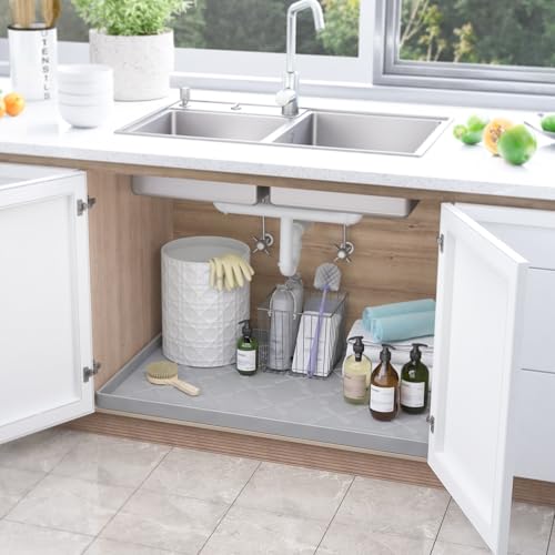SIKADEER 31" x 22" Under Sink Mat Waterproof, Silicone Mat Kitchen Drawer Shelf and Cabinet Liner, Sink Protector for Kitchen Organizers and Storage, Boot Tray Pet Food Mats