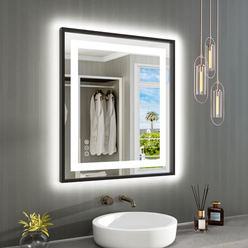FENNIO Vanity Mirror with Lights，20"x23" Lighted Makeup Mirror, Large Makeup Mirror with Lights, Touch Sensor with Dimmable 3 Modes， Square White