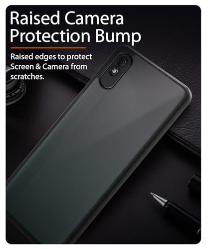 Image of WOW IMAGINE Poly Carbonate Translucent Hybrid Smoked 360 Degree Protection Protective Matte Hard Back Cover for Mi Redmi 9A 9i 9A Sport (Black Bumper)