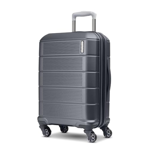 Image of American Tourister Stratum 2.0 Carry-On Luggage, Expandable Hardshell Suitcase with Spinner Wheels, Ergonomic Handle Grip, Durable ABS Shell, Large Zipper Pulls, Max Capacity Interior - Charcoal