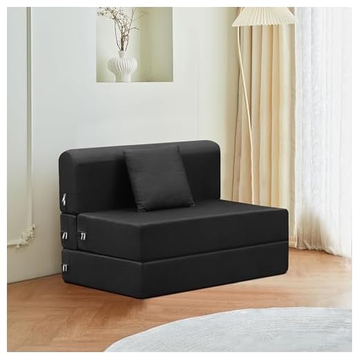 Uarban Hume Furniture Convertible Folding One Seater Sofa Cum Bed with Cushion Jute Fabric, Sofa Bed 3x6 Feet, Space-Saving Design for Living Room, Guest Room - Black