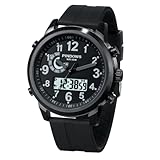 PINDOWS Orologio da uomo, impermeabile fino a 30 m, militare, digitale, analogico, sportivo, multifunzionale, con retroilluminazione a LED, doppio fuso orario, sveglia, cronometro, calendario, L644N1