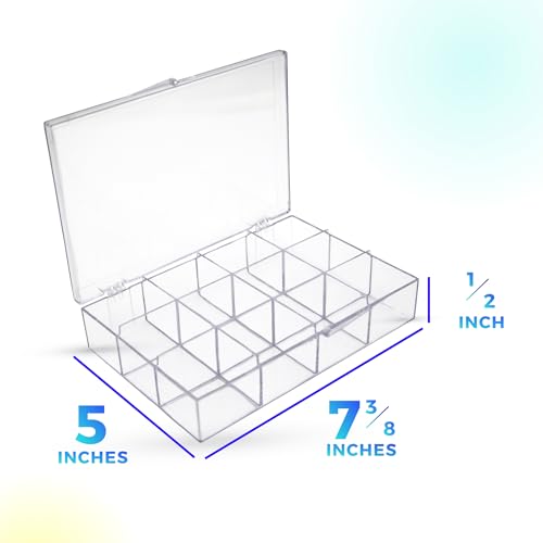 Image of 4 Clear Hard Plastic 12-Compartment Tackle Boxes with Hinged Lid, 7 3 /8 inchL x 5 inchW x 1 1 /2 inchH Made in USA, Acrylic Bead Organizer, Craft Storage, Candy Tackle Box or Rock Collection Box