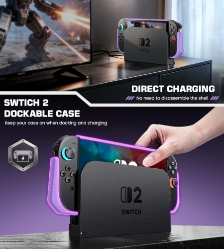 Image of Dockable Purple Case for Switch 2,[Exclusive Pop-up Joy-Con Quick Release][Military-Grade Protection][Stand Compatible] Switch 2 Protective Case with Ergonomic Grip, Shell for Switch 2 Console