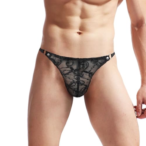 VemeFufu Homme String pour Hommes Sexy Dentelle sous-Vêtement Cadeau Secret Anniversaire Noël Masculin Boxer Slip Culottes 1 Pièces Noir
