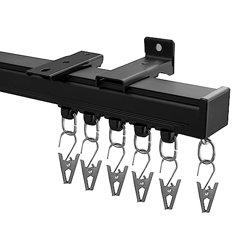 Hoeflife Curtain Track Ceiling Mount heavy duty sliding Curtains Tracks rails Rod System Room Divider with clips 9-12ft Black