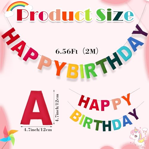 Image of Mindsoft Felt Happy Birthday Garland Rainbow Banner Reusable Happy Birthday Sign Party Supply for Party Decor(Rainbow Color,Normal)