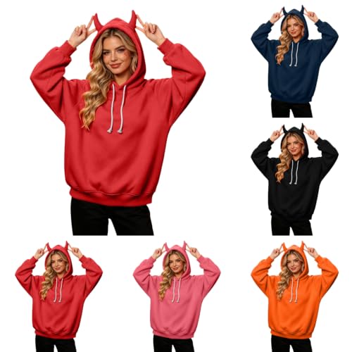 Womens Cute Devil Horn Harajuku Kawaii Hoodie Long Sleeve Halloween Hooded - image 1