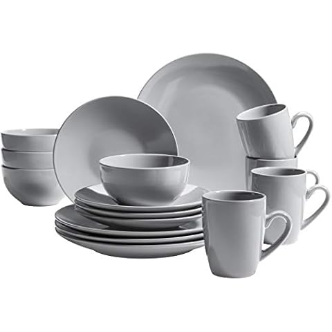 MÄSER 931914 Pastell Selection Modernes Geschirr Set für 4 Personen in Grau, 16-teiliges Kombiservice aus Keramik Cover