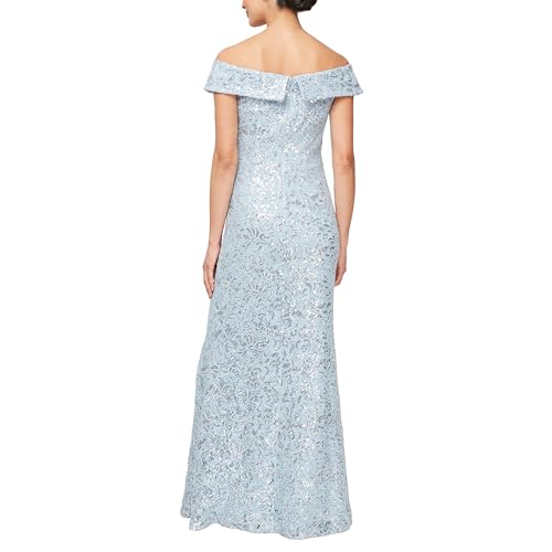 Image of Alex Evenings Women's Off The Shoulder Fit and Flare Dress-lace and Sequined Elegance for Mother of The Bride Or Groom