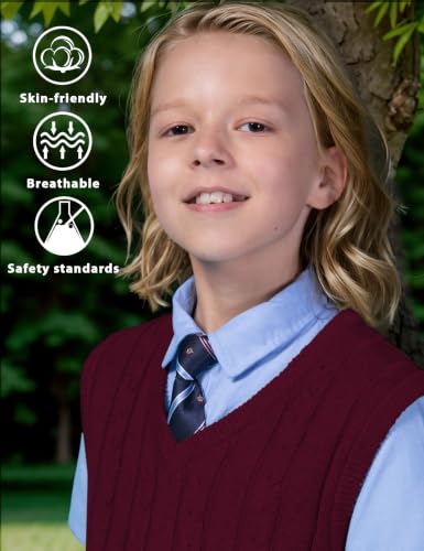 Image of JSTEX Boys Sweater Vest 100% Cotton Kids Uniform Vest V-Neck Sleeveless Knit Pullover for Boy Girls Toddler Size 4-14