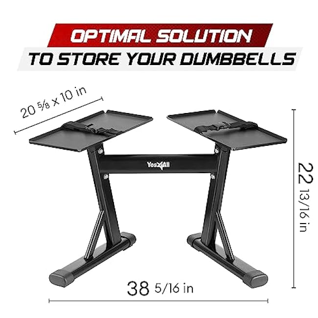 Yes4All Adjustable Dumbbell Stand - 160 Pound Capacity, Spotter Rack & Weight Rack with Strap, Easy Storage & Safety