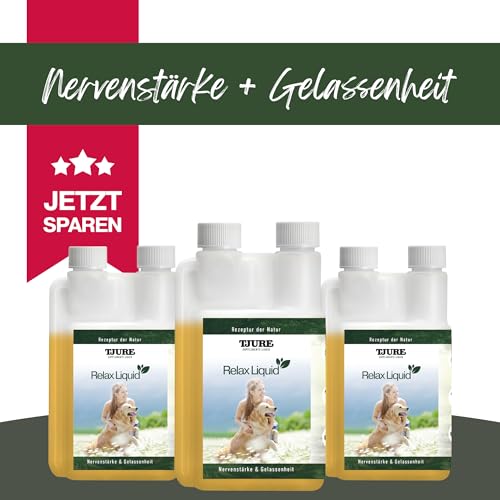 TJURE Relax Liquid für Hunde | 3 x 500 ml Sparset | Ergänzungsfuttermittel mit Kräuterextrakten | Zur Unterstützung von Ruhe & Ausgeglichenheit | Pflanzliche Rezeptur | Made in Germany