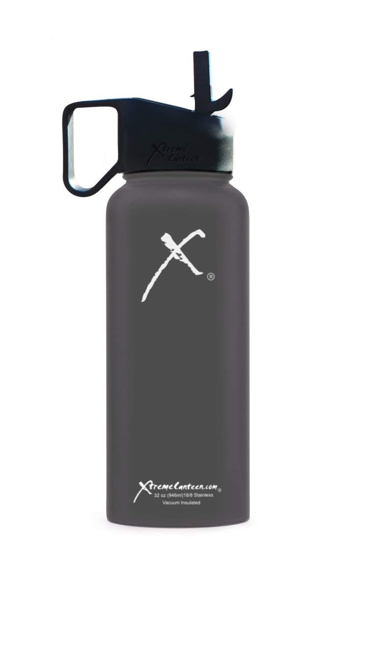 Xtreme Canteen- 40oz Double Wall, Vacuum Insulated, 18/8 Stainless Steel Wide Mouth Water Bottle with Xtreme Straw Lid (Shark Grey)