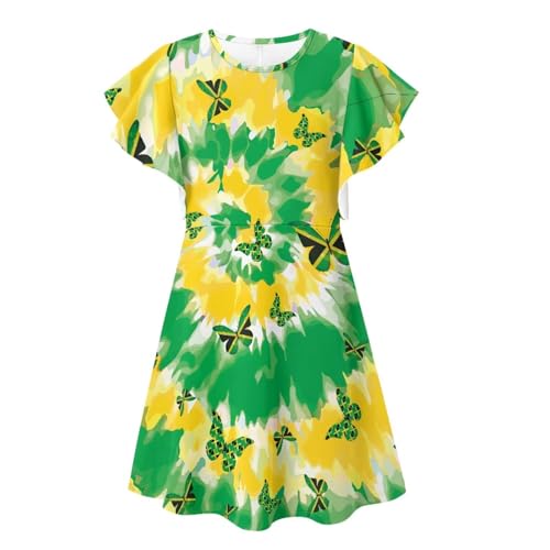 Girls Dresses - Ruffle Summer Dress Flutter Sleeves Round Neck Size 3-14 Years Casual Sundress4