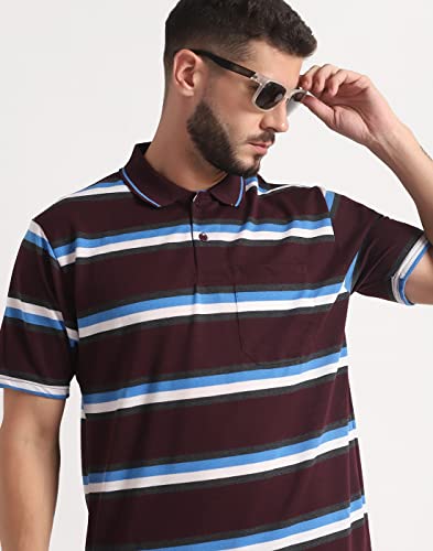 Image of INKKR Striped Men Polo Neck Half Sleeve T-Shirt