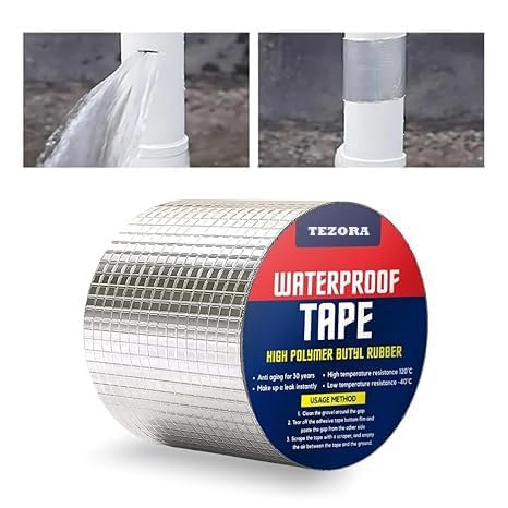 Image of Super Strong Waterproof Butyl Tape for Leakage Repair - Self Adhesive Heavy Duty Aluminum Foil Tape for Roof Waterproofing, Water Leakage, Pipe, Wall & Tank Sealing (4 Inch (10CM*5M))