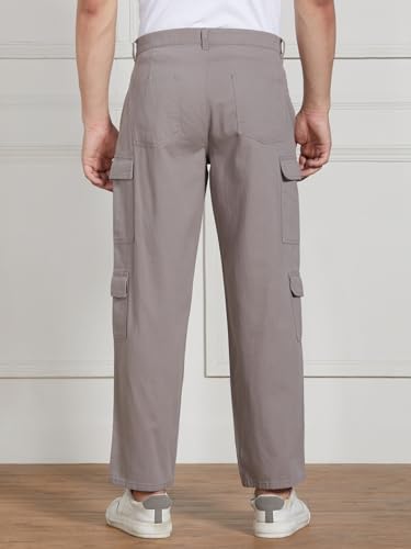 Image of Dennis Lingo Men Cotton Lycra Solid Stretchable Cargo Trousers