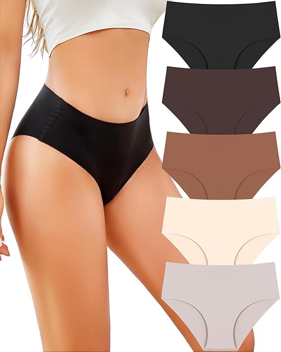 louryn koulyn Seamless Underwear for Women Mid Rise Brief Sexy No Show Bikini Panties Womens Cheeky 5 Pack-picture-12