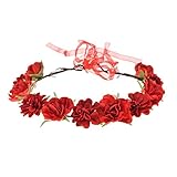Love Sweety Delicate Dew Women Flower Headband Bridal Floral Crown Wreath Girls BOHO Garland Halo(Red)
