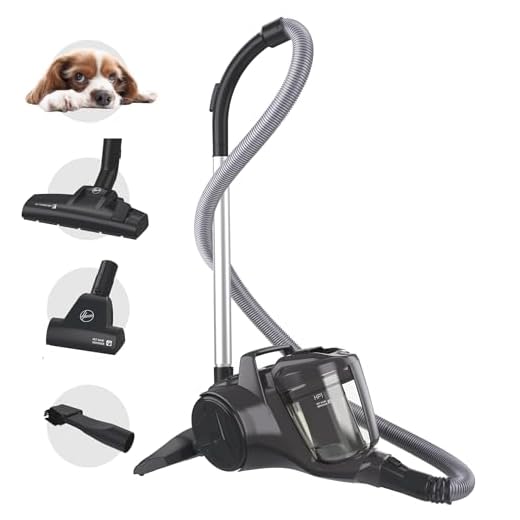 Hoover HP1 Pet Powerful Cylinder Vacuum Cleaner with Pet Hair Tool - Bagless, Compact, Lightweight, Corded, Washable EPA Filter, Large 2L Bin Capacity, Onboard Accessories, 700w [HP120PET]