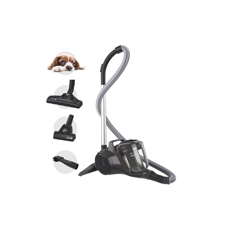 Hoover HP1 Pet Powerful Cylinder Vacuum Cleaner with Pet Hair Tool - Bagless, Compact, Lightweight, Corded, Washable EPA Filter, Large 2L Bin Capacity