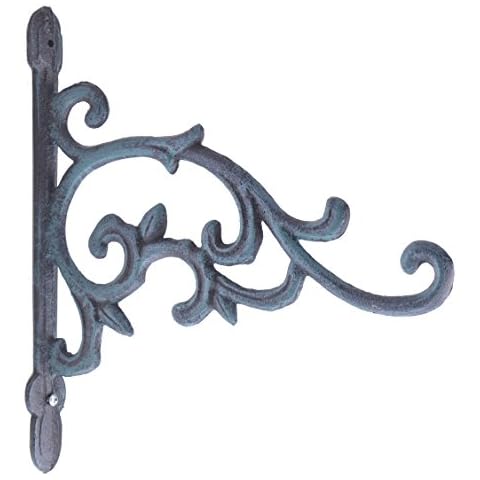FLAG EMOTES Plant Hanger Flower Basket Hook Bracket Verdigris Cast Iron 9.25" Deep (1) Cover