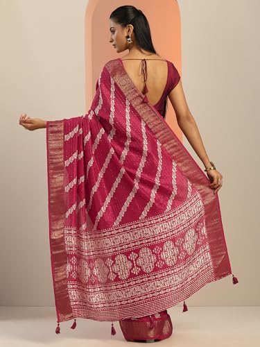Image of Libas Printed Silk Blend Saree for Women With Unstitched Blouse Piece | Traditional Saree for Festive & Wedding