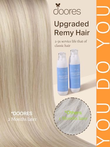 Image of DOORES Sew in Hair Extensions Real Human Hair, Honey Blonde Highlight Platinum Blonde 24 Inch 120g Hiand Tied Weft Natural Straight