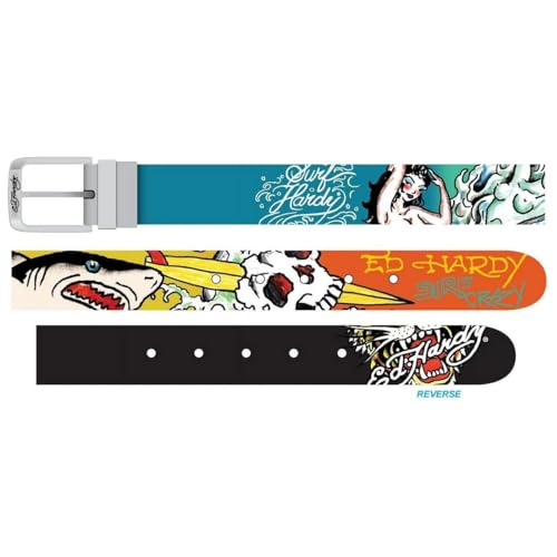 ED HARDY Men's Tattoo Print Graphic Twist Reversible Belt