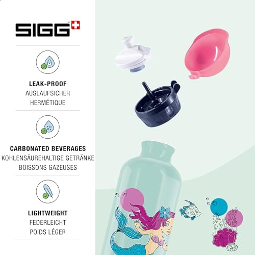 Sigg - Alu Trinkflasche Kinder - KBT Nixie - Auslaufsicher & Bruchsicher - Federleicht - BPA-frei - Klimaneutral Zertifiziert - Sport & Schule - Weissgrün & Rosa - 0,4L