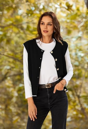 Pink Queen Women's Sweater Vest 2025 Sleeveless Tank Tops Casual Crewneck Button Down Fashion Knitted Vest Cardigans3