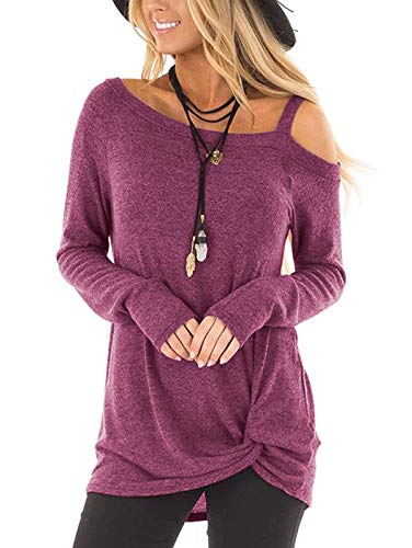 TEMOFON Women's Cold Shoulder Top 2XL Wine Red